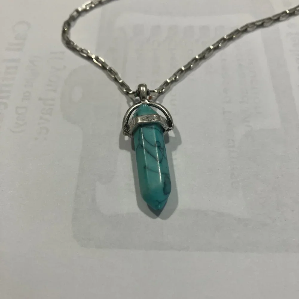 Turquoise and Silver Triple Chain Pendant - Picture 7 of 10